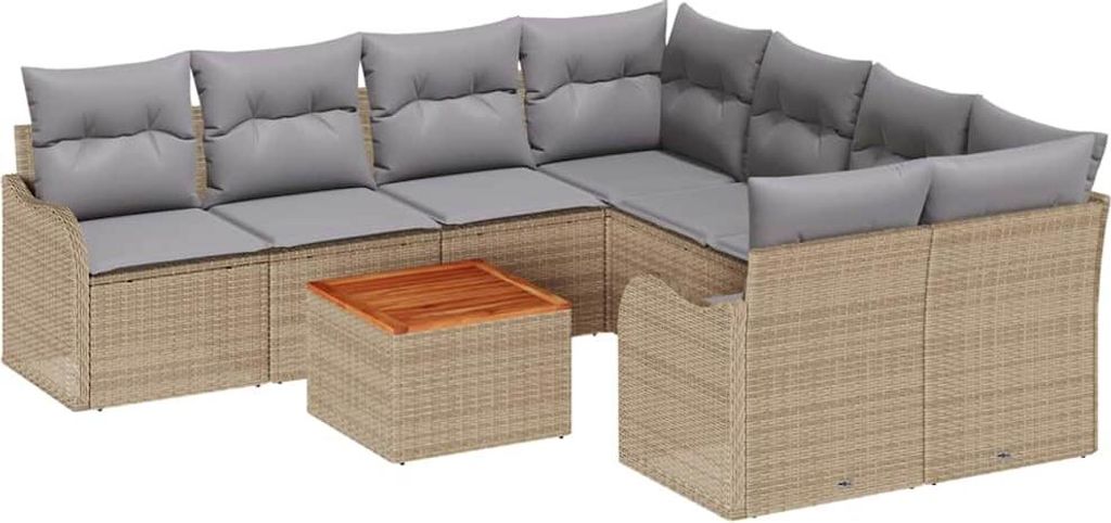 vidaXL Gartensofa-set mit Kissen 9 pcs Beige Poly-Rattan