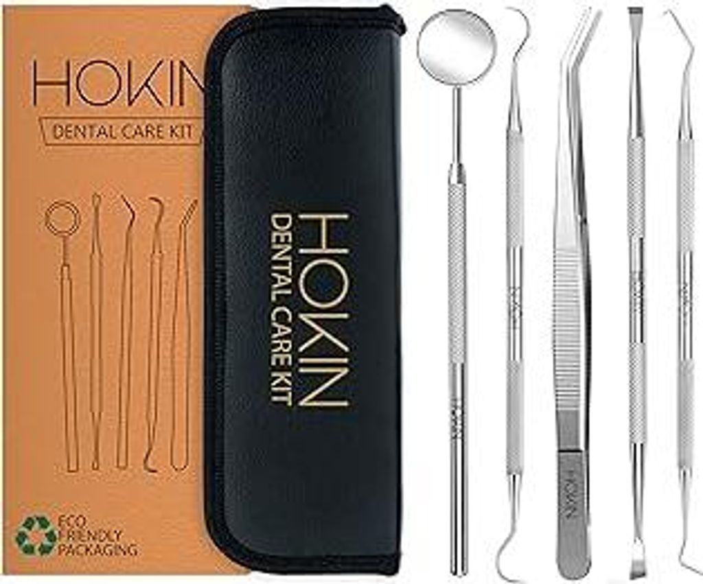 HOKIN Zahnpflege Set Dental Prämie Zahnreinigung Zahnsteinentferner Zahnsonde Mundspiegel Scaler Aus Edelstahl (5)