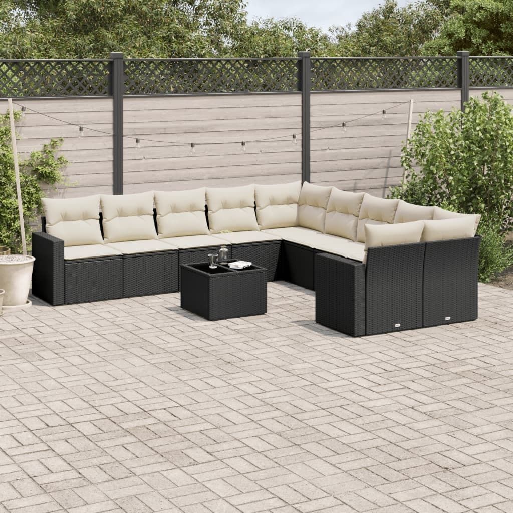 Maison Exclusive - 11-tlg. Garten-Sofagarnitur mit Kissen Schwarz Poly Rattan