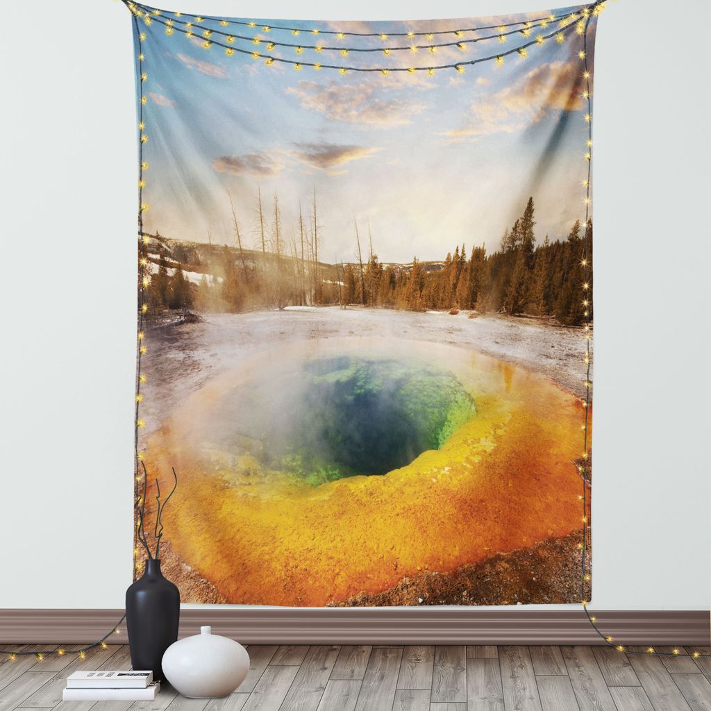 ABAKUHAUS Yellowstone Wandteppich, Morgen Ruhm Pool In Yellowstone Nationalpark Winter Szenen Markstein Thema, Wohnzimmer Schlafzimmer Seidiger Sat...
