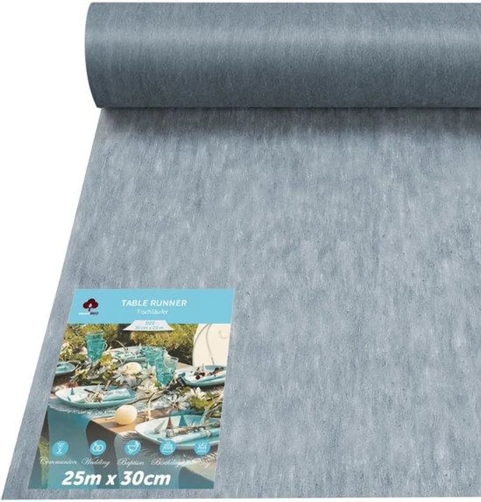 Chemin de table gris clair 25m x 30cm en intissé pour décoration fête