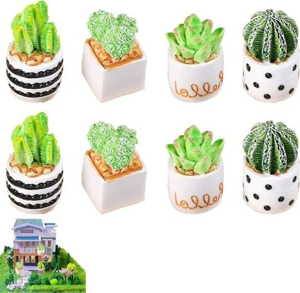 Mini-bonsaïs et cactus décoratifs en résine pour maison de poupées