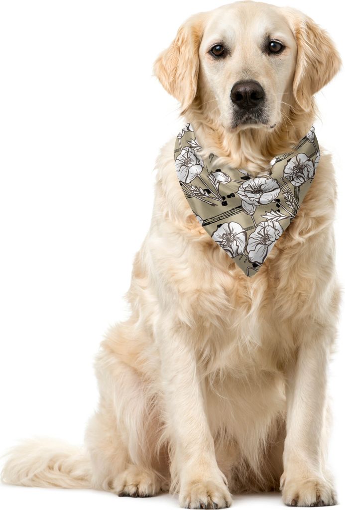 ABAKUHAUS Blumen Haustier Bandana, Vintage Mohnblumen und Strokes, 40x40 cm, Pale Sepia Koksgraue