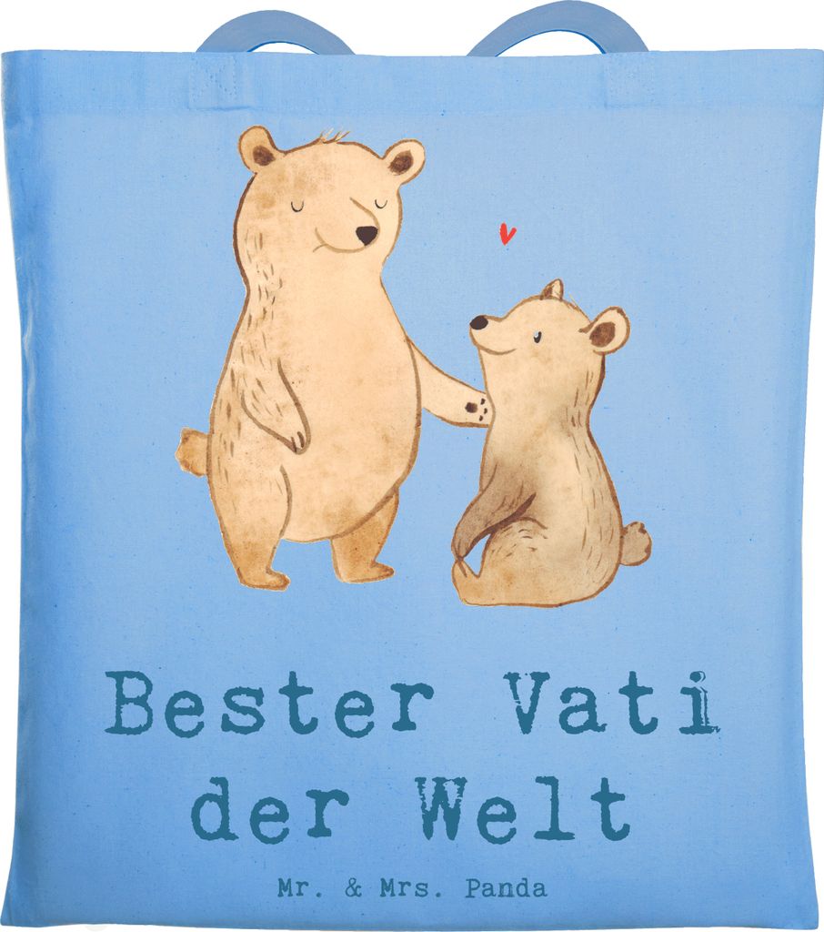 Mr. & Mrs. Panda Shopping Tasche Bär Bester Vati der Welt - Sky Blue - Geschenk, Mann, Laptoptasche, Paps, Geburtstag, Papa, Tote Bag, Familie, Ju...