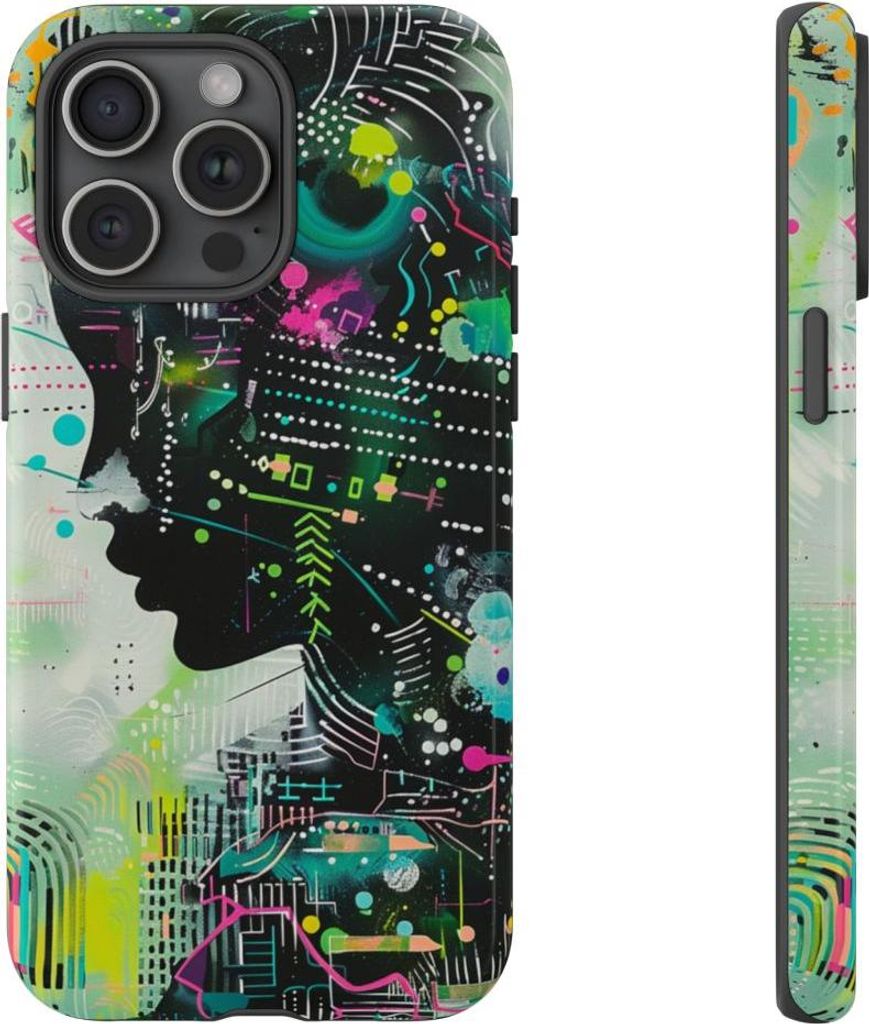Abstraktes Neon-Profil mit geometrischen Mustern – Hülle Kompatibel mit iPhone 15 Pro Max