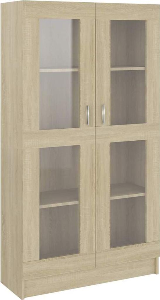 A freestanding cabinet with glass doors.