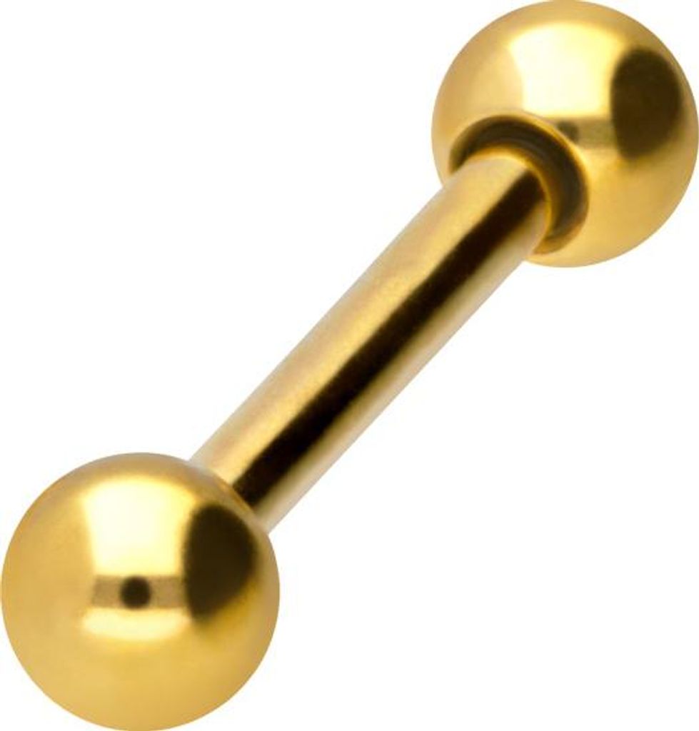 Zungenpiercing, Intim-Piercing Titan Barbell Gold Stablänge: 8mm + Stabstärke: 1,2mm + Kugelgröße: 3mm