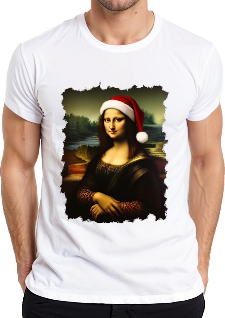 Weihnachtsmütze Renaissance Porträt Parodie Klassisch Geschenk Herren T-Shirt, Weiß, M