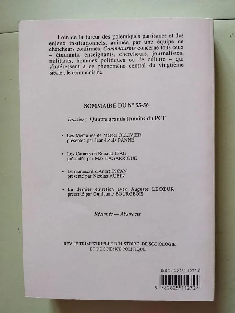 Quatre Grands Témoins du PCF - Livre de Collection avec Témoignages Inédits