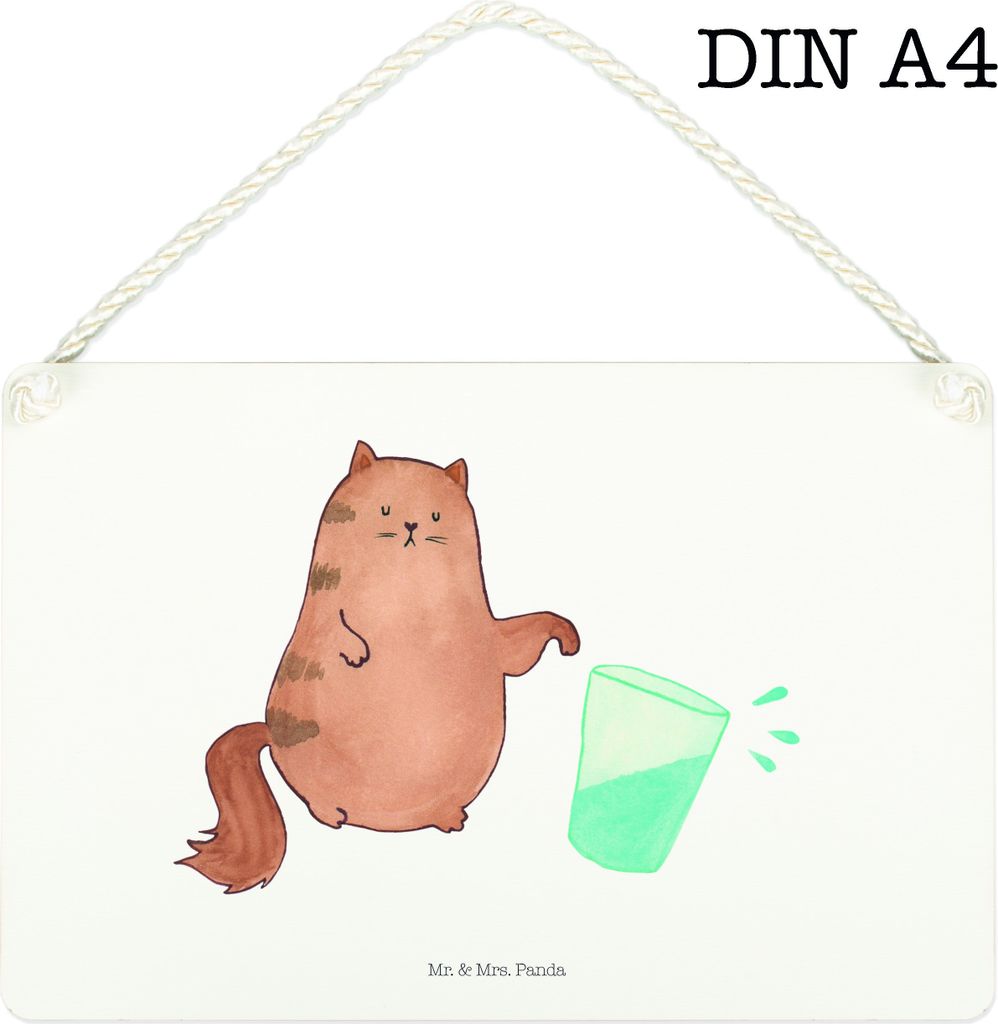 Mr. & Mrs. Panda Schild Katze Wasserglas DIN A4 - Weiß - Geschenk, dekotafel, Deko Wandbild, Holzschild, Cats, Kater, Katzen, Wasser, Türschild, ...