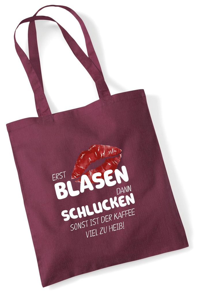 Huuraa Jutebeutel Erst blasen dann schlucken, sonst Kaffee zu heiß 10 Liter Burgundy Baumwolle Tasche Geschenkidee