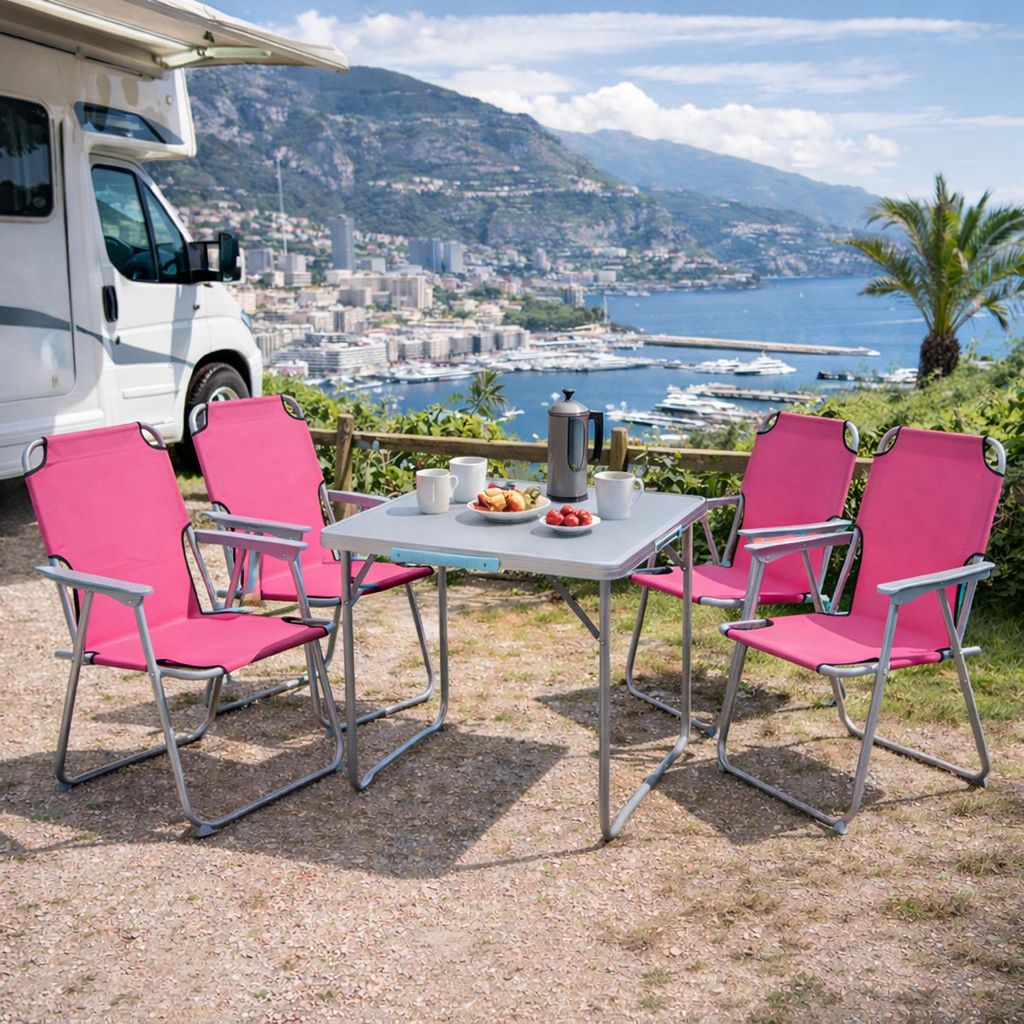 5-teiliges Campingmöbel Set Alu L80xB60xH68cm Pink