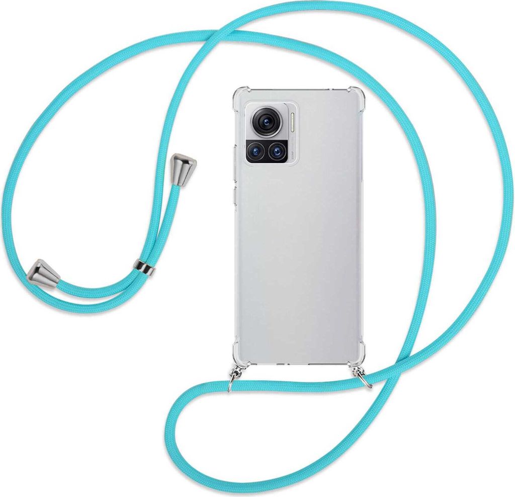 Handykette Backcover-Schutzhülle mit Band (Metall silberfarben) für Motorola Edge 30 Ultra, Moto X30 Pro - türkis