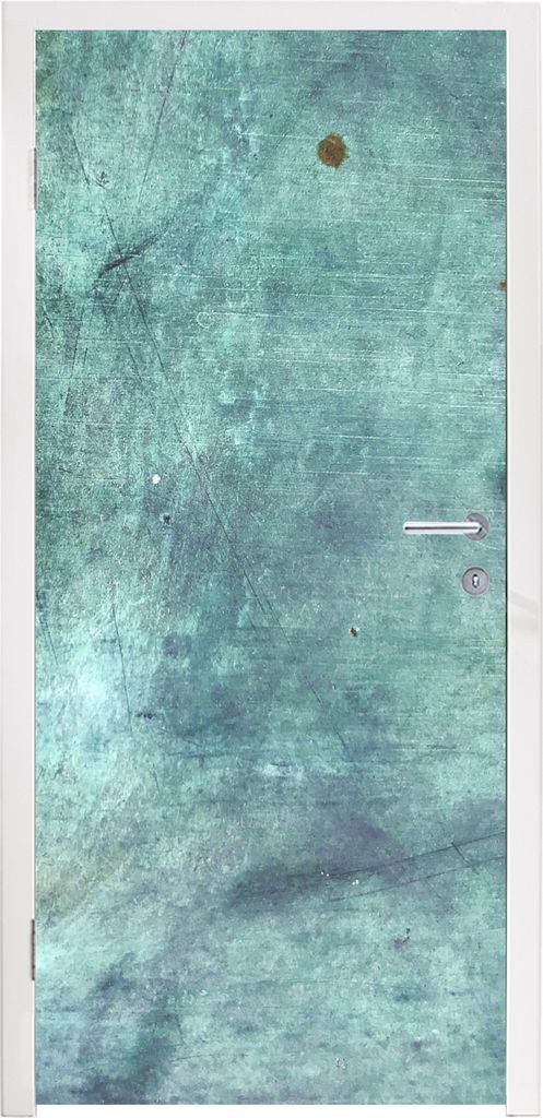 MuchoWow Türtapete Selbstklebende Türfolie Stahlplatte - Blau - Rost 85x205 cm Türposter Türaufkleber Klebefolie Türklebefolie - Türverzier...