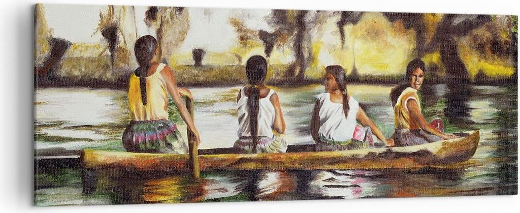 Bild auf Leinwand - Leinwandbild - Frau Wasser Boot - 140x50cm - Wand Bild - Wanddeko - Wandbilder - Leinwanddruck - Bilder - Kunstdruck - Wanddeko...