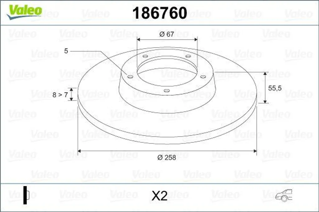 Disque de frein 186760 Valeo haute performance compatible Vaneo W414