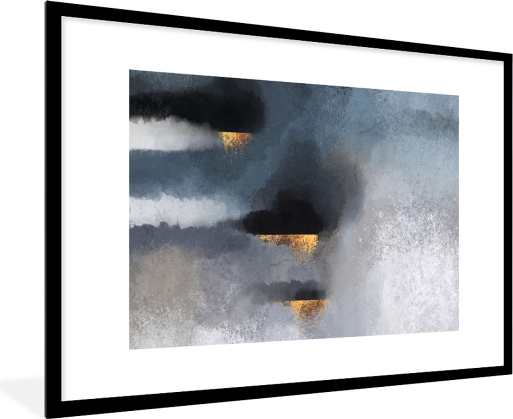 MuchoWow Gerahmtes Poster Wolken - Gold - Abstrakt 90x60 cm - Poster mit Schwarzem Bilderrahmen Wandposter Rahmen Foto Bilder - Wanddekoration - ...