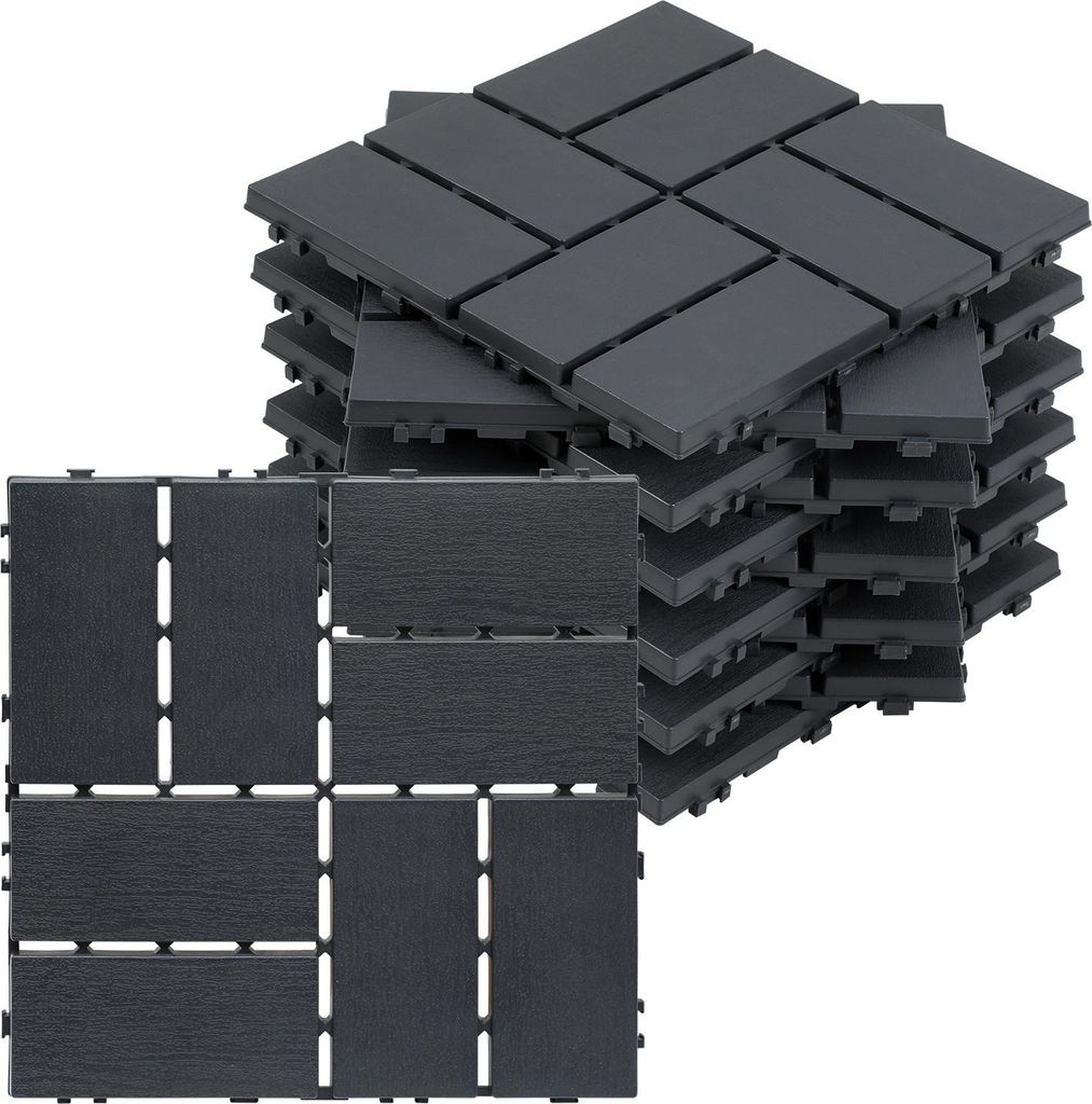 Izrielar 22 Stück Moderne Terrassenfliesen 30x30 cm – Kunststoff Klickfliesen für Balkon, Garten & Poolbereich anthrazit 2 m²