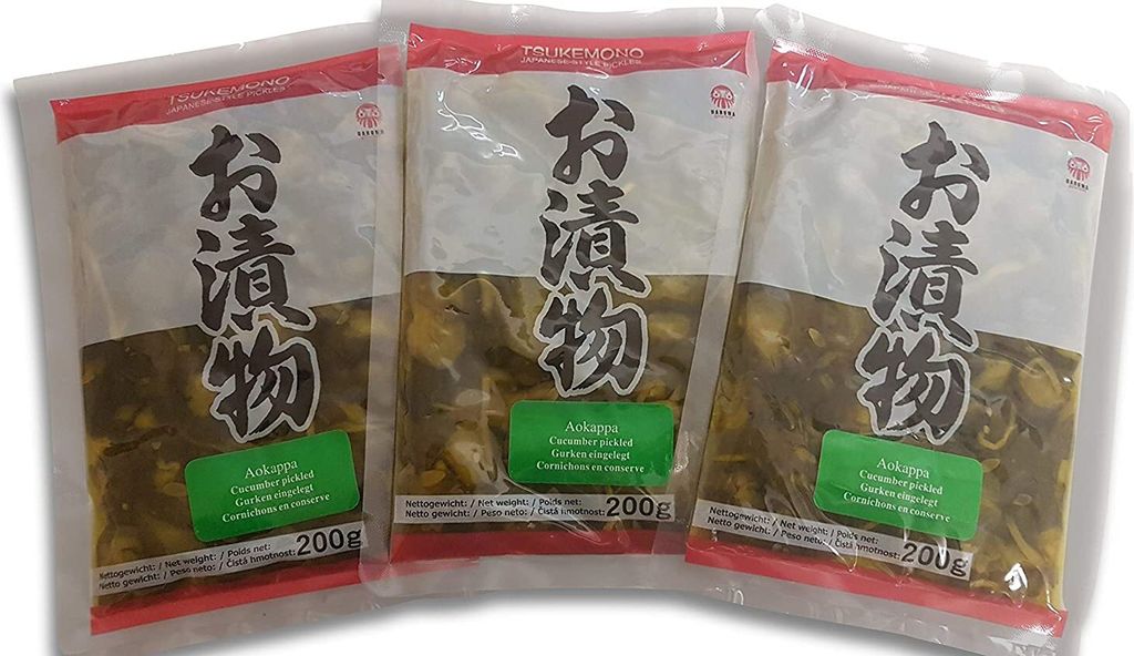 3 x 200g Aokappa Gurken Kappazuke Tsukemono, Fukujinzuke, Shibazuke, Benishouga Beni-Shoga eingelegte Ingwerstifte, Tsukemono, eingelegtes japanisc...