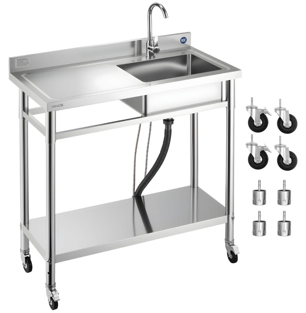 Lavello VEVOR in acciaio inox (1000 x 500 x 1055 mm), vasca Immagine del prodotto 