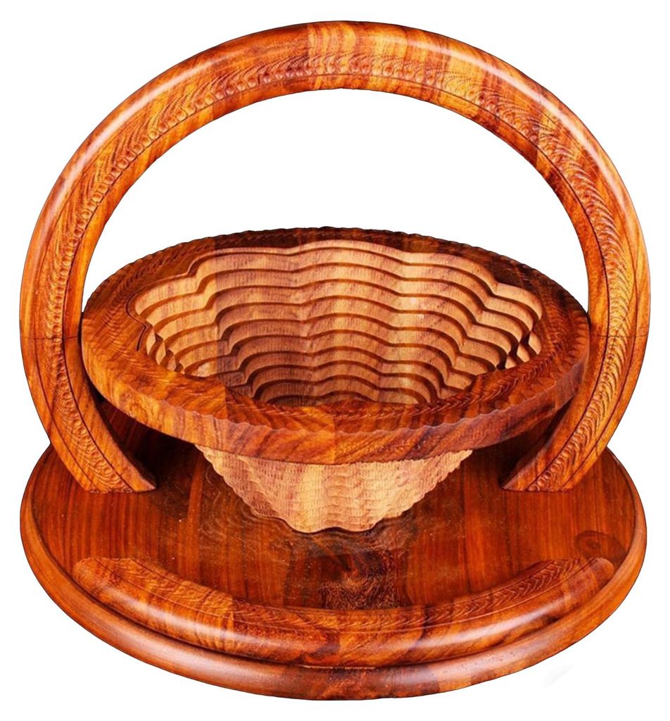 Obstkorb aus Holz mit herzförmigem Fach, handgeschnitztes dekoratives Serviertablett für Obst, Nüsse und Snacks, multifunktionales Wohnaccessoire