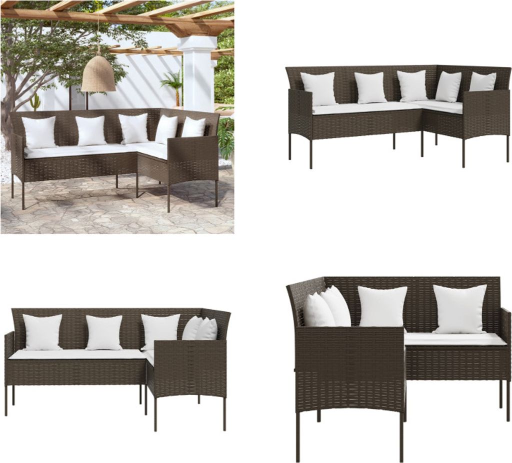 vidaXL Sofa in L Form mit Kissen Poly Rattan Braun - Gartensofa - Gartensofas - Sofa - Gartencouch