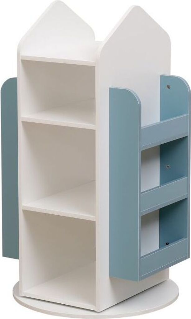 HOME DELUXE - Kinderregal JUNA - ca. 60 x 60 x 105,3 cm, Farbe: Weiß / Blau, 360° drehbar I Spielzeugregal Kinderbücherregal Kinderzimmerregal