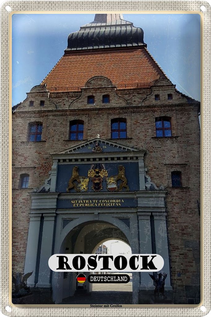 Blechschild Städte Rostock Steintor mit Greifen 40x30cm