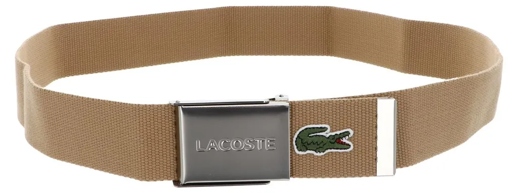 Ceinture Lacoste W100 marron Tan en maille extensible et boucle métal