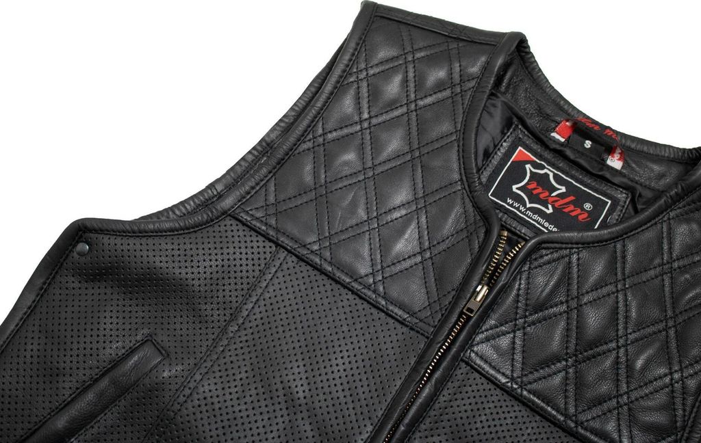 MDM Biker Lederweste Herren - Echte Leder Kutte In Schwarz 5XL