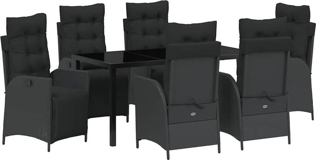 "2026 Aktion" Garten Essgruppe - elegantes Design - Sitzgruppe/Tisch+ Stuhl - mit Kissen 7 pcs Schwarz Poly-Rattan - Terassenmöbel NeuMöbel884839