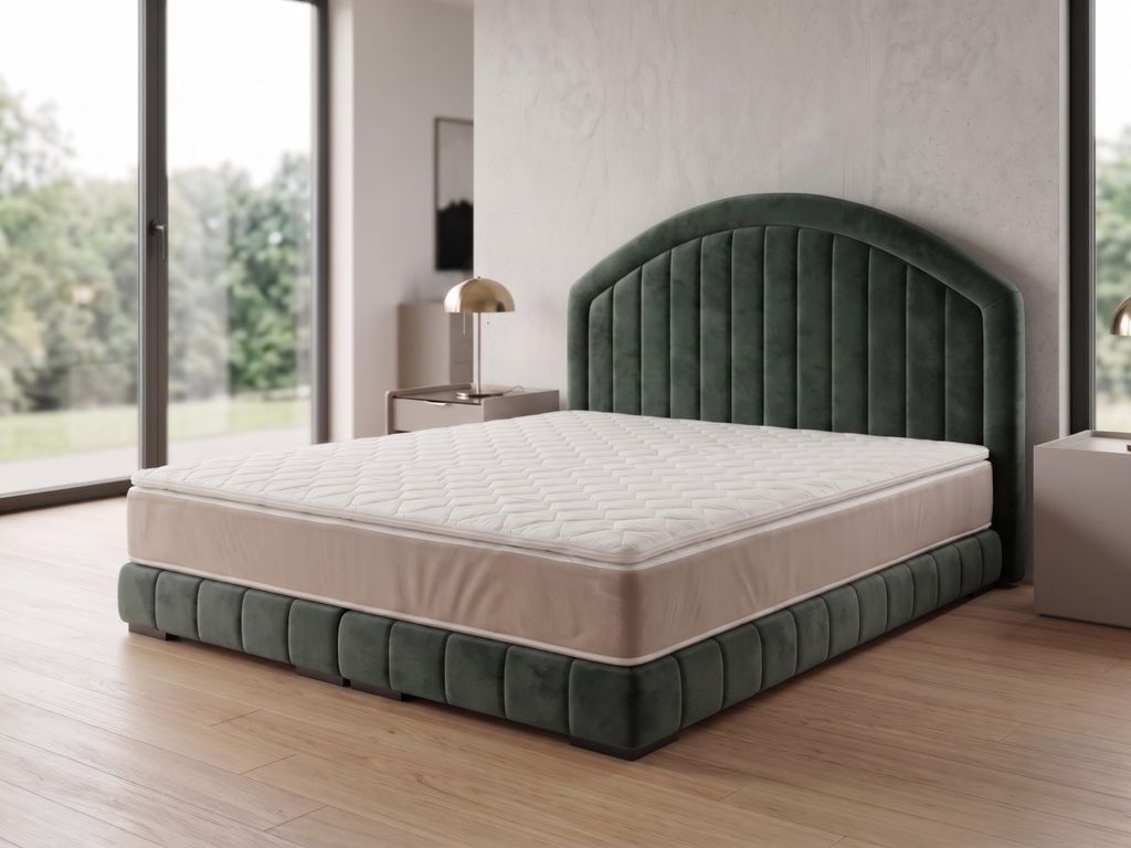 Polsterbett LEON 2 mit Kopfteil, modernes gepolstertes Bett in 180 x 200 cm Farbe: Dunkelgrün