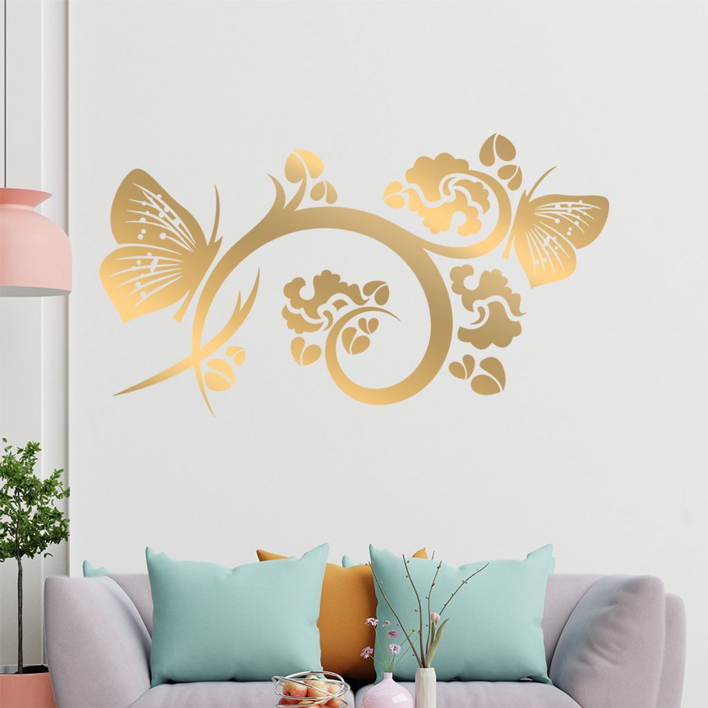 Falter Schmetterlinge Blüte Wandtattoo in 6 Größen - Wandaufkleber Wall Sticker - Dekoration, Küche, Wohnzimmer, Schlafzimmer, Badezimmer