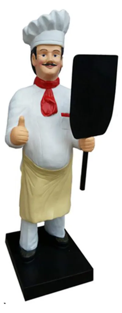 Statue de chef cuisinier porte-menu publicitaire pour brasserie chic