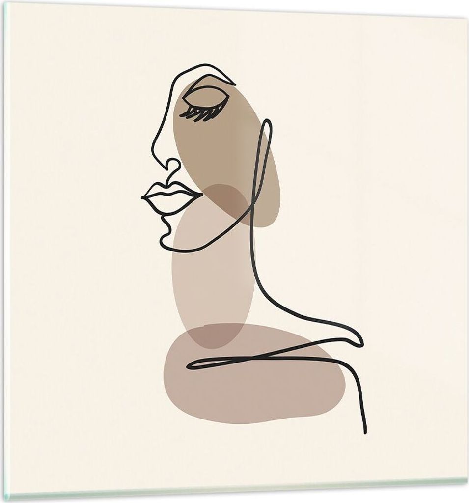 Bilder auf glas - Einteilig - Zeichnung einzeilig Frau - 70x70cm - Glasbilder - Wandbilder - Bilder - zum Aufhängen bereit - Wanddekoration aus Gl...