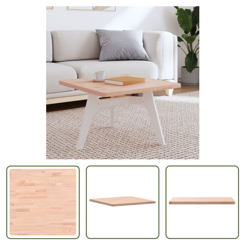 The Living Store Tischplatte 60x60x2,5 cm Quadratisch Massivholz Buche