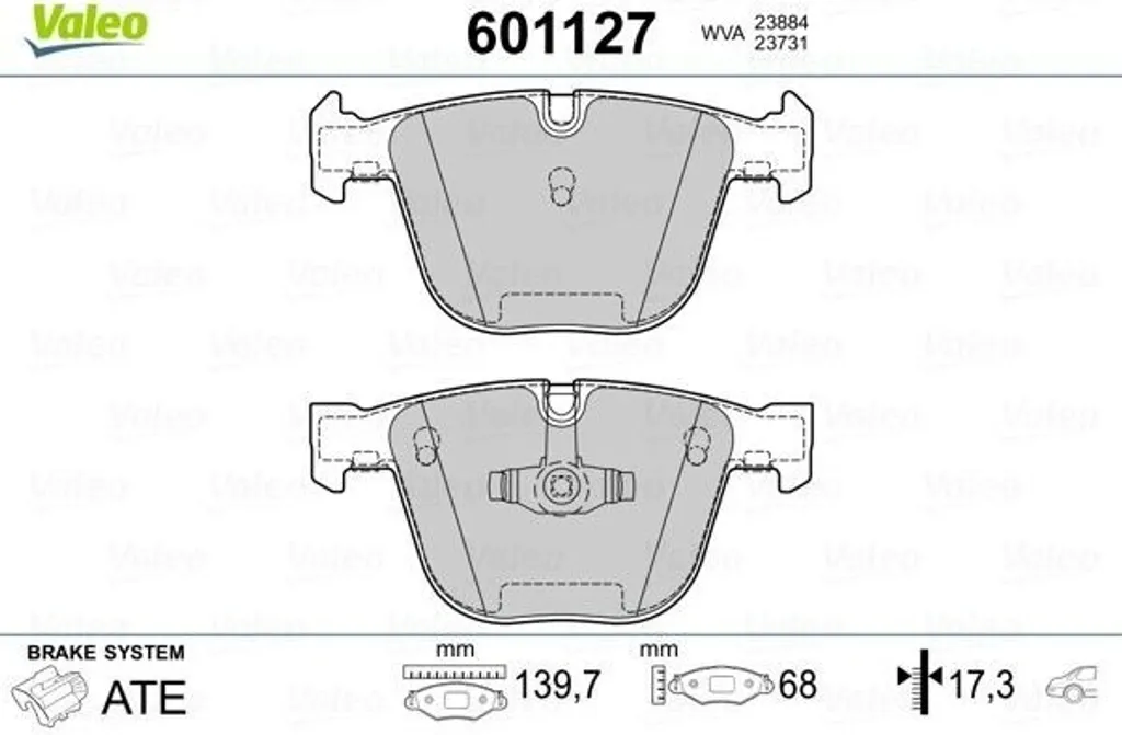 Kit plaquettes de frein arrière Valeo 601127 pour BMW Série 5 F10 F11