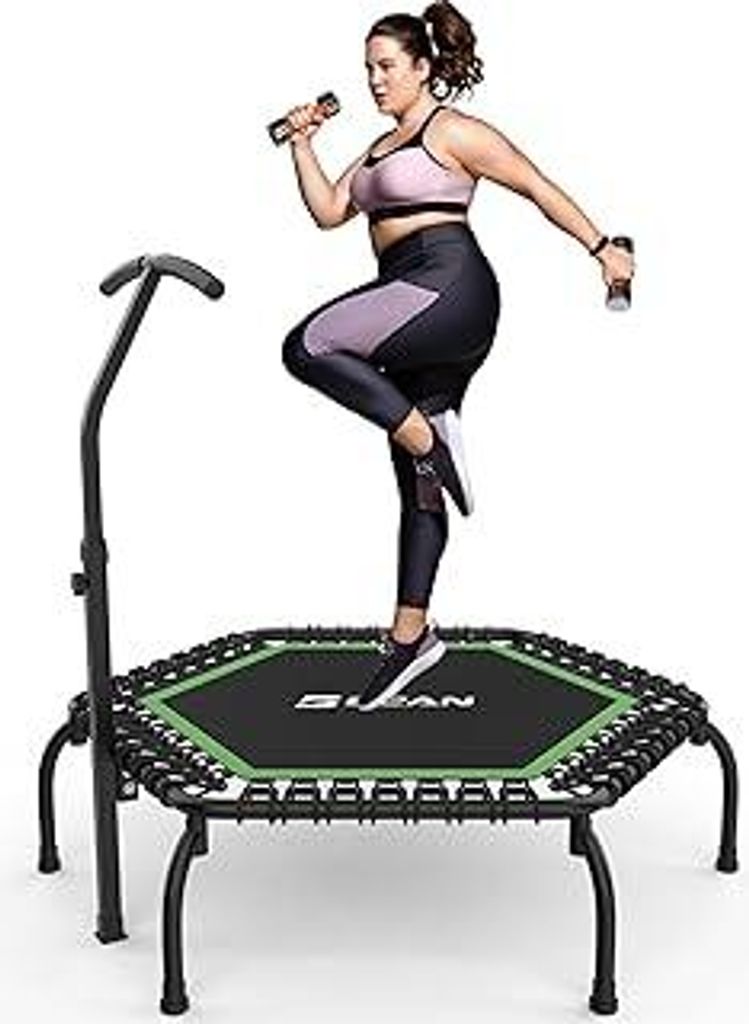 BCAN Fitness Indoor-Trampolin, Ø 102/122/130 cm Durchmesser, Bungee/Feder-Minitrampolin, geeignet für Erwachsene bis 250 kg, Bodentrampolin mit v...