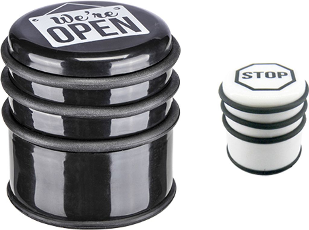 Türstopper, 7,5 cm Durchmesser, 8 cm Höhe, mit Aufdruck, schwarz/weiß sortiert