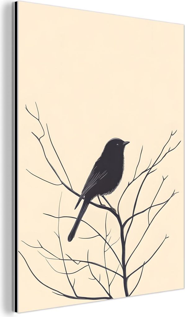 MuchoWow Wanddekoration Metall Metallbild Wandkunst 30x40 cm Vogel - Schwarz - Zweig - Minimalistisch MuchoWow Aluminium Gemälde - Bilder