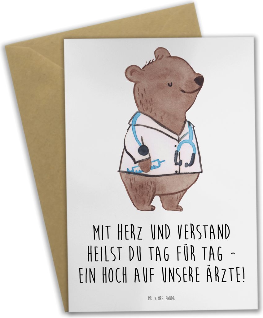 Mr. & Mrs. Panda Grußkarte Arzt Herz Verstand - Weiß - Geschenk, gesund, einladungskarten, Geschenke, Bedanken, glückwunschkarten, osterkarte, w...