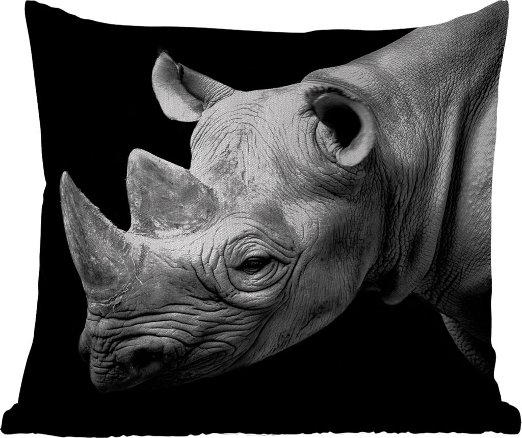 MuchoWow Outdoor Kissen - Tiere - Nashorn - Schwarz - Weiß - Porträt - 40x40 cm - Wetterfest - Lounge Kissen - Kopfkissen - Interieur - Polster...