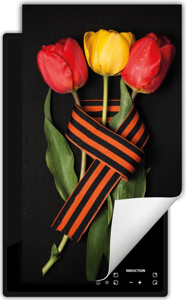 DarHaus Herdabdeckplatte 1 teilig 30x52 cm Anti Rutsch Matte Aufrollbar, Tulpen