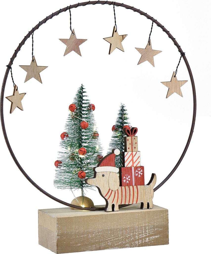 Dekoring Holz Metall Weihnachten Hund Tannenbaum Ø21cm H25cm Weihnachtsdeko