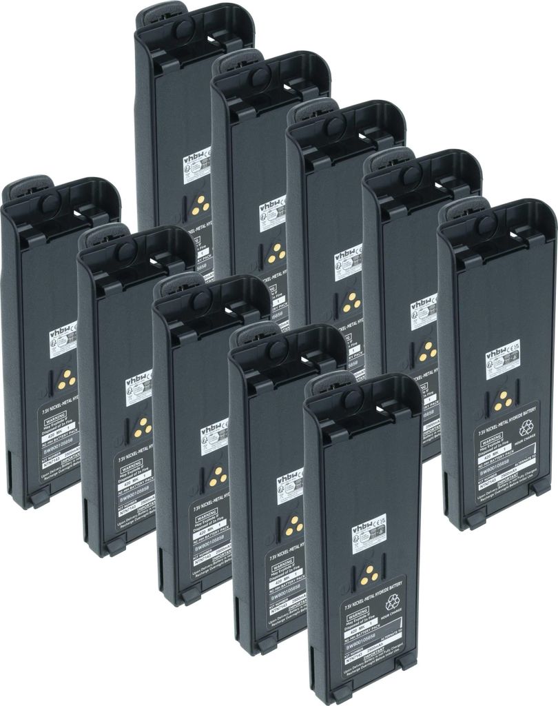 vhbw 10x Akku kompatibel mit Motorola GP900, HAT100, GP1200, GP2013, GP2010, HT1000 Funkgerät, Walkie Talkie (2500 mAh, 7,5 V, NiMH) + Gürtelclip