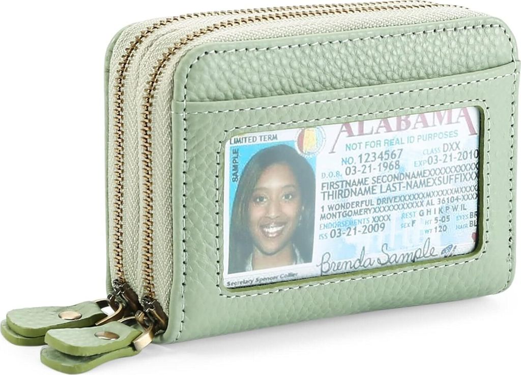 Damen Geldbörse klein aus Echtes Leder, Geldbeutel mit RFID-Schutz Portemonnaie Münzfach Zipper Brieftasche Kartenhalter mit vielen Kartenfäche