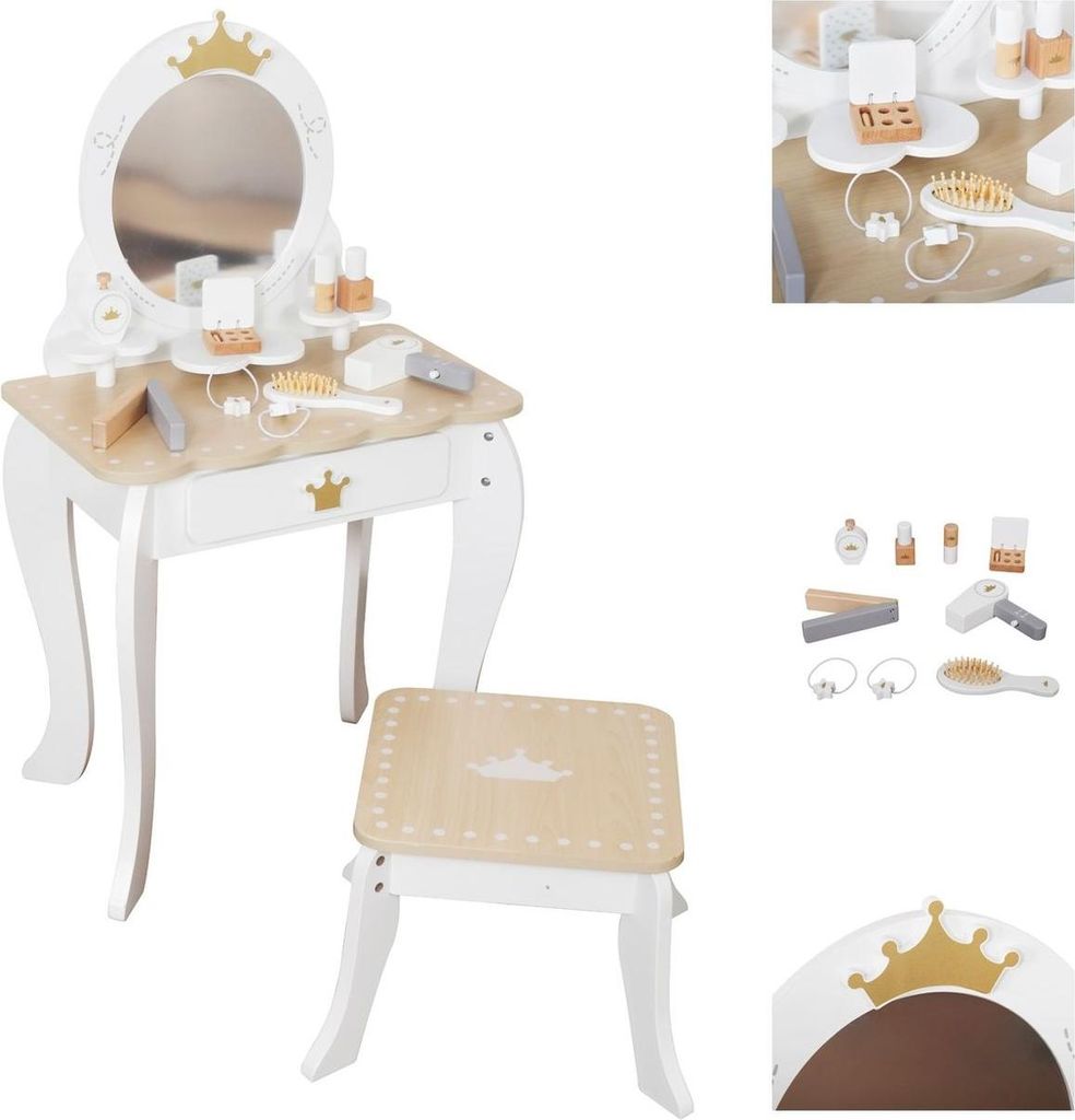 Moni Kinder Schminktisch Holz W08H206 Zubehör Spiegel Bürste Föhn Haargummis weiß
