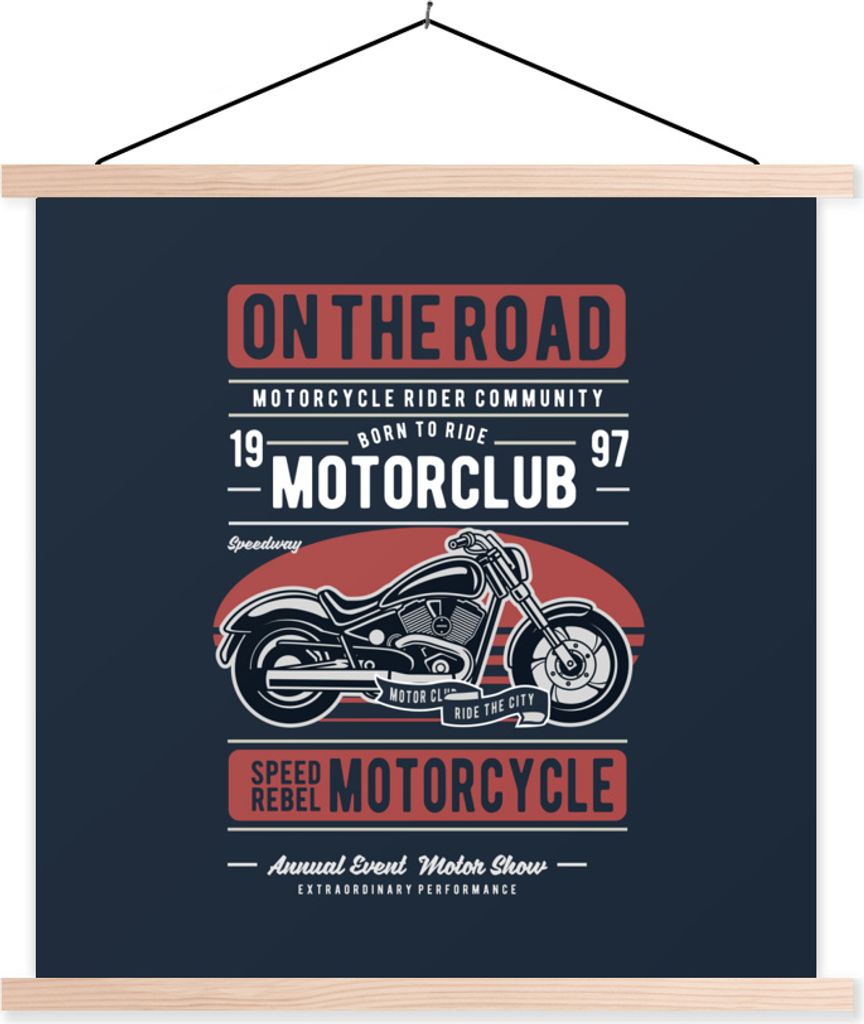 MuchoWow Textilposter Motorrad - Retro - Zitat 40x40 cm mit holzfarbenen Rahmen - Posterleiste