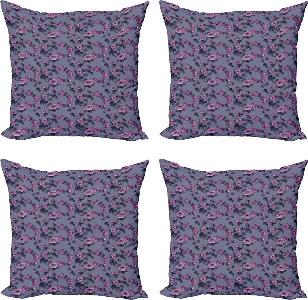 ABAKUHAUS Rosen Kissenbezug Set (4 Stück), Nostalgische Garten Themen, Moderner Doppelseitiger Digitaldruck, 60 cm x 60 cm, Blau, Grau, Nachtblau