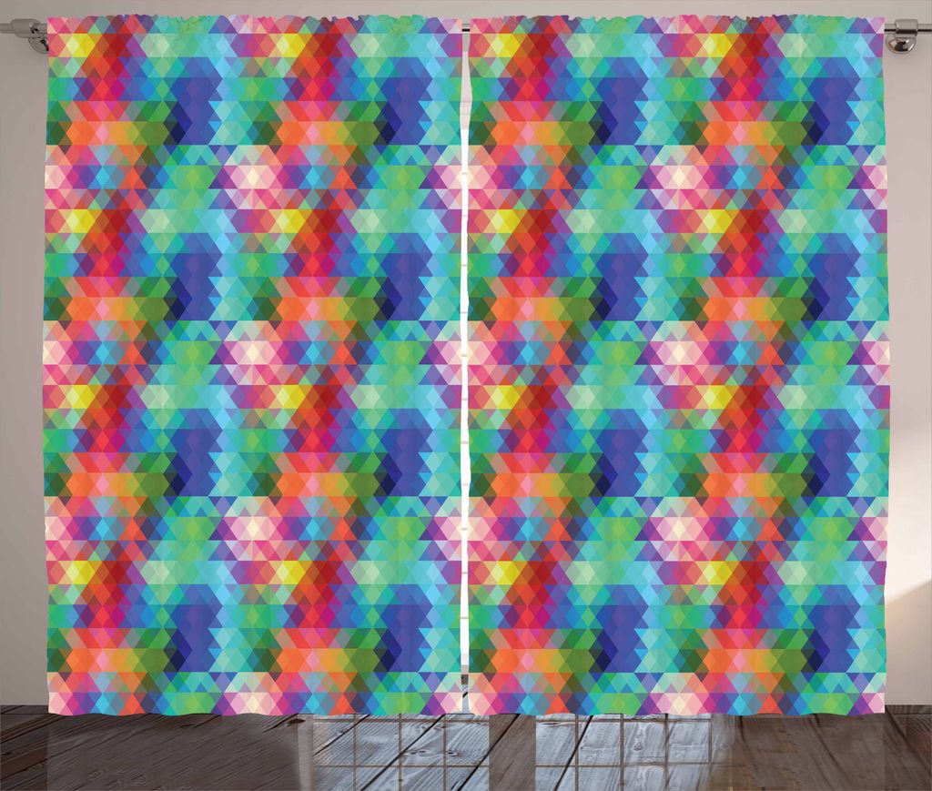 ABAKUHAUS Geometrisch Rustikaler Gardine, Moderne Dreiecke, Schlafzimmer Kräuselband Vorhang mit Schlaufen und Haken, 280 x 225 cm, Mehrfarbig